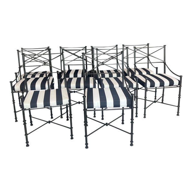 Vintage Mid Century Restored Classic Giacometti Style Outdoor Dining Chairs 10 Chairs in Hammered Black Finish For Sale