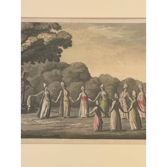 Early 19th Century Antique Hand-Tinted Engraving | Ottoman Dance Scene by F. Raineri | Framed Orientalist Art Print For Sale - Image 5 of 12