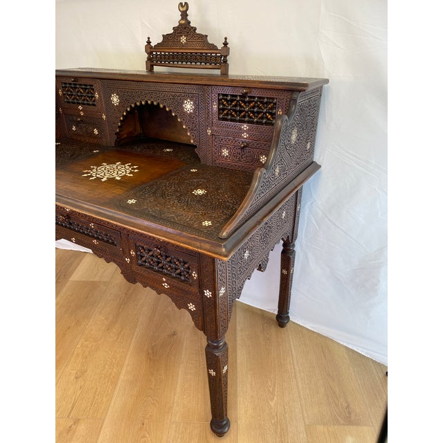 Antique Moorish Style Inlaid Desk and Chair Set For Sale - Image 10 of 14
