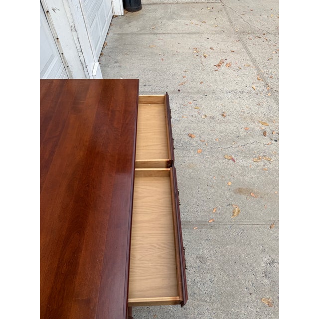 Vintage Bassett Queen Anne Style Cherry Wood Console Table With Cabriole Legs and Brass Hardware For Sale - Image 12 of 12