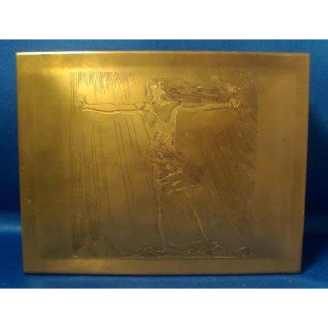 1920 Art Deco Rockwell Kent Brass Cigar Box For Sale - Image 9 of 11