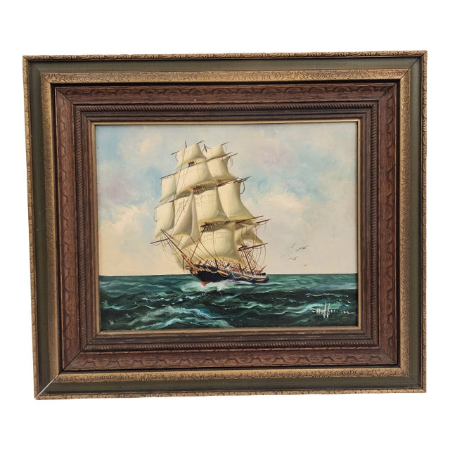 1960s Hoffman Original Signed Oil Painting of a Sailboat on the High Seas For Sale