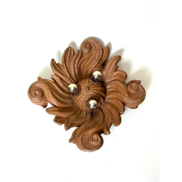 Baroque Carved Wood Ceiling or Wall Light, Tyrol, 1950s For Sale - Image 6 of 12