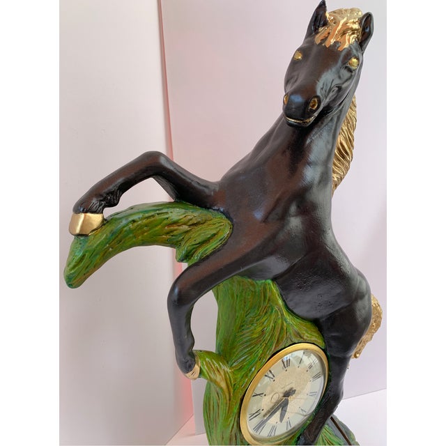 Mid Century Lanshire Large 26" Chalkware Rearing Horse Mantle Clock
