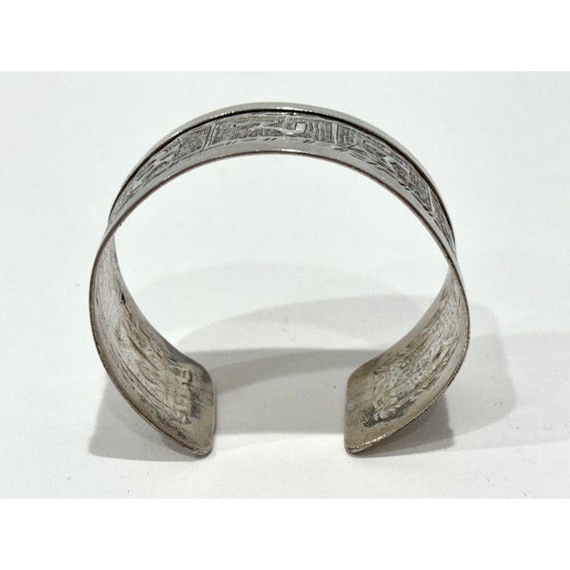 Wide Sterling Silver Om Mani Mantra Buddhist Tibetan Cuff Signed 925 Boho For Sale In Los Angeles - Image 6 of 8