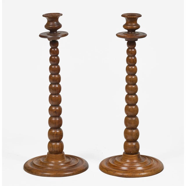 Pair Tall Bobbin Turned Walnut Candlesticks For Sale In Boston - Image 6 of 9