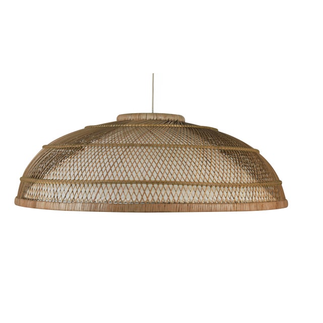 Coastal Coastal Bella by Oggetti Woven Rattan Pendant Light, Wide For Sale - Image 3 of 3