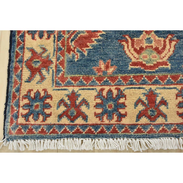 Textile Kazak Rug 2’1” X 3’5” Blue Wool Tribal Hand-Knotted Oriental Carpet For Sale - Image 7 of 9