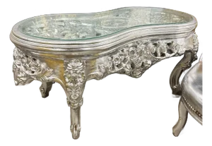 French Style Silver Coffee Table Glass Topped Silver Leaf Details