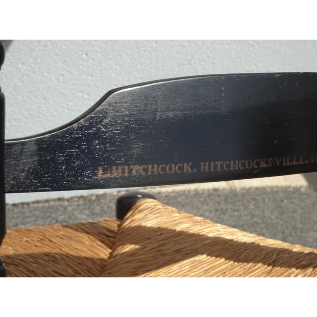 French Country Chair Vintage L. Hitchcock French Country Black Ladder Back Rush Chair Stenciled For Sale - Image 3 of 17