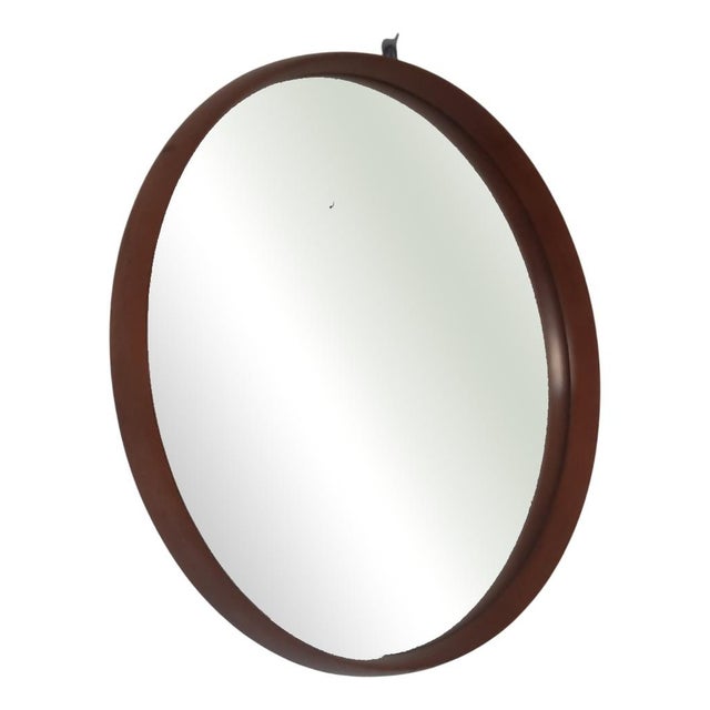 Brown Scandinavian Round Teak Wall Mirror, 1960s For Sale - Image 8 of 8