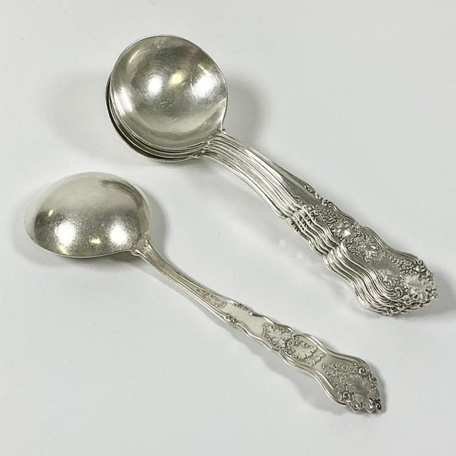 1940s Vintage Hollywood Regency English Chippendale Silverplate Dessert Spoons - Set of 6. For Sale - Image 9 of 10