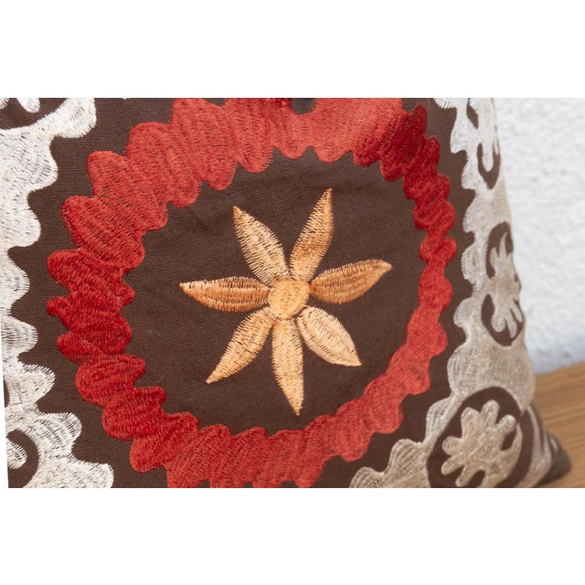16" Sq Embroidered Palmette Suzani Pillow Cover For Sale - Image 4 of 8