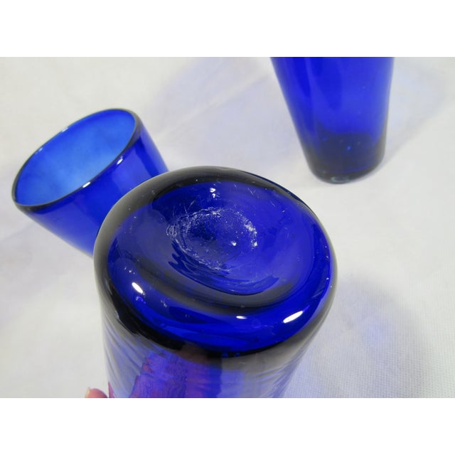Vintage Cobalt Blue Blown Drinking Glasses - Set of 3 For Sale - Image 9 of 10