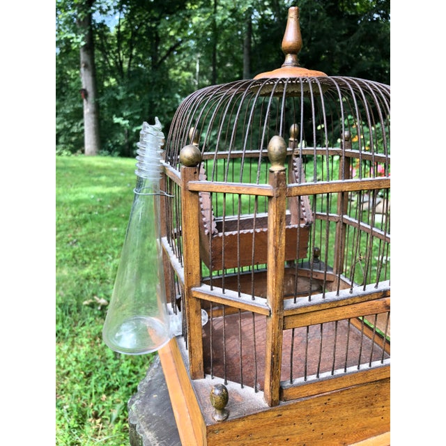 French Country Antique European Wooden/Wire Domed Birdcage For Sale - Image 3 of 10