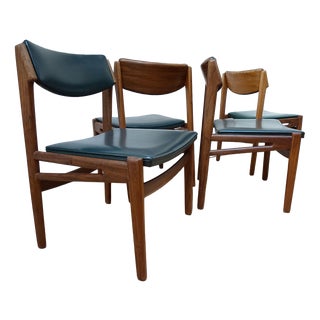 Scandinavian Teak and Green Leatherette Dining Chairs, 1960s, Set of 4 For Sale