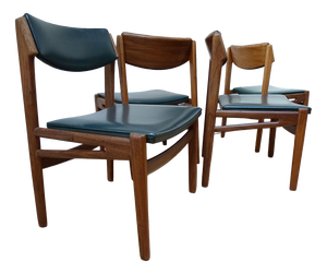 Scandinavian Teak and Green Leatherette Dining Chairs, 1960s, Set of 4