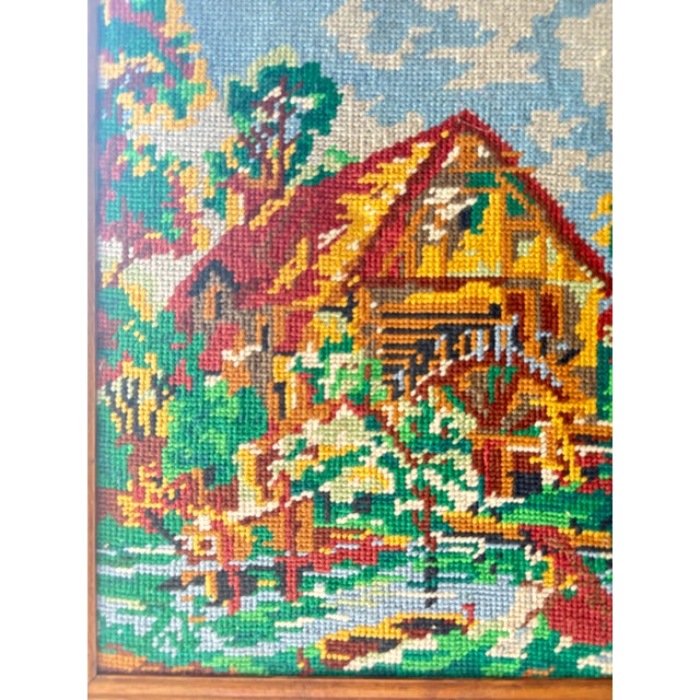 Vintage Country Cottage Core Needle Point, Cross Stitch Framed Art, Rustic Autumn Art For Sale - Image 4 of 7