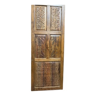 Vintage Artistic Carved Indian Wooden Door | Floral Hand-Carved Barn Door Statement Piece 96 For Sale