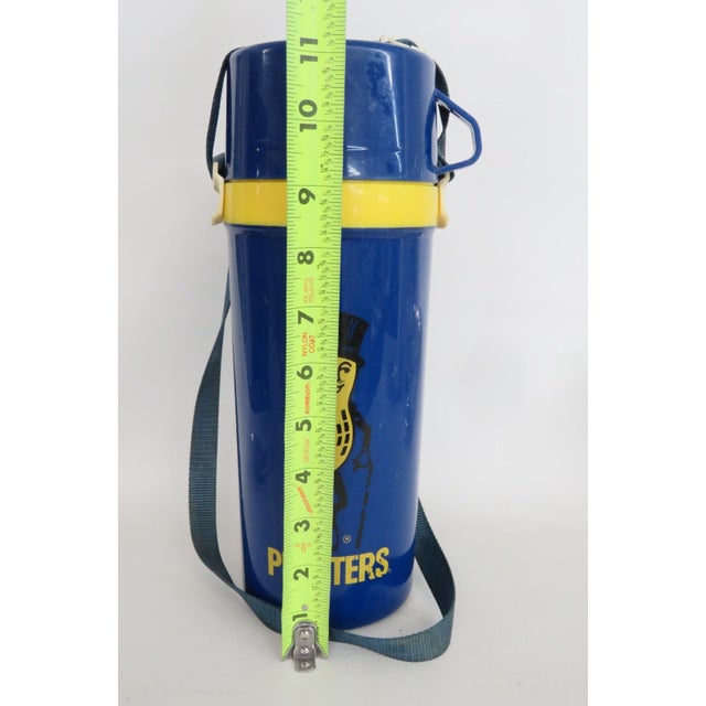 1970s Mr Peanut Aladdin Blue Yellow Plastic Thermos Travel Mug With Strap 5120b For Sale - Image 10 of 17