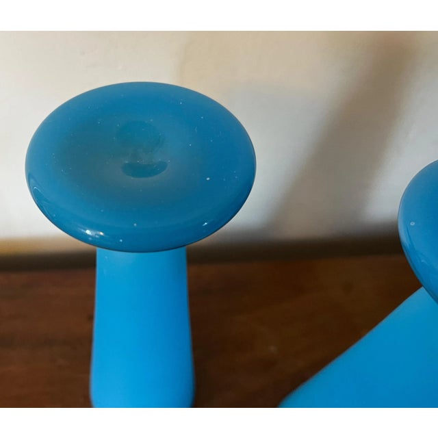 Victorian Antique 19th Century French Blue Opaline Glass Vases With Gilt Rim - a Pair For Sale - Image 3 of 8