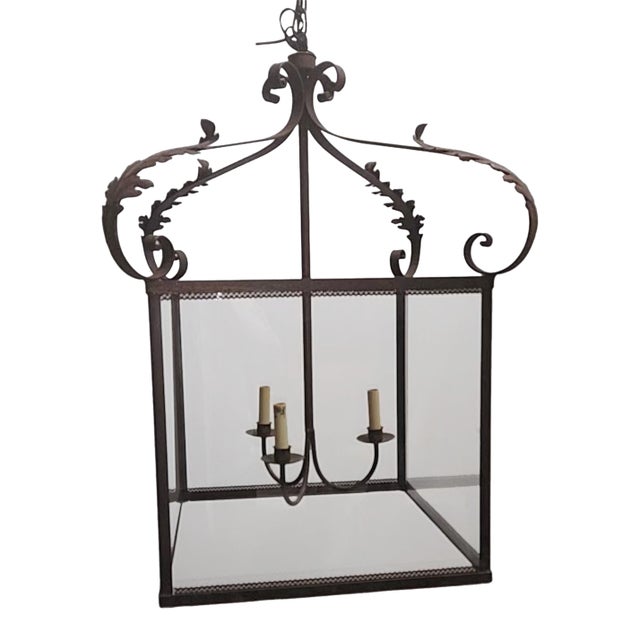 Extra Large Spanish Iron Lantern Chandelier For Sale