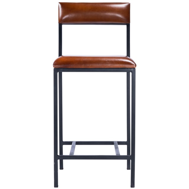 Spritely Home Accent Furniture Lazarus 27 in. Seat Height Leather and Metal Counter Stool, Industrial Chic For Sale - Image 4 of 11