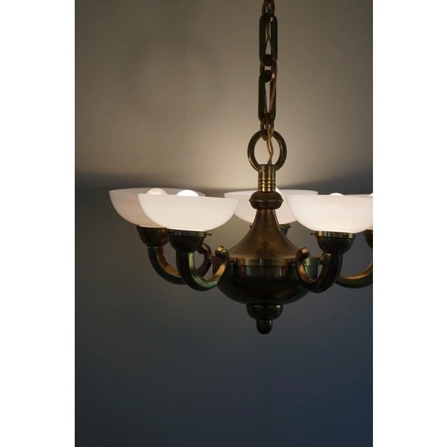 1960s Danish Modern Art Deco Chandelier in Glass & Brass, 1940s For Sale - Image 5 of 18