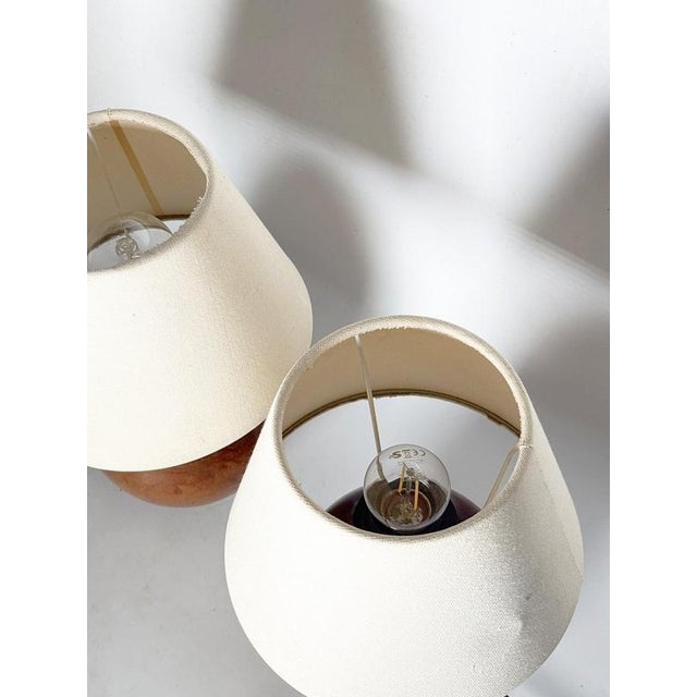 Round Wooden Table Lamps with Lampshades, France, 1970s, Set of 2 For Sale - Image 16 of 18