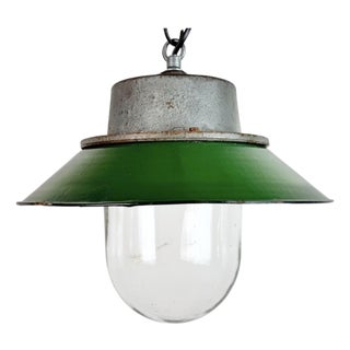 Industrial Green Enamel and Cast Iron Pendant Light, 1960s For Sale