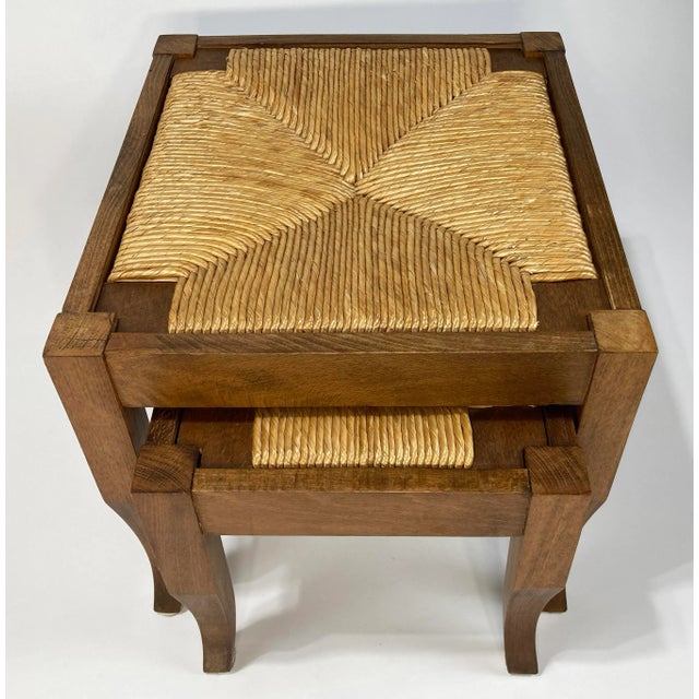 Mid 20th Century Vintage Nesting Wood and Rush Footstool Pair For Sale - Image 5 of 10