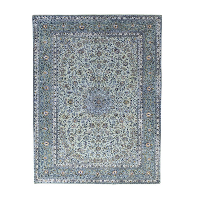 Hand-Knotted Kashan Oriental Rug in Pistachio Green For Sale - Image 13 of 13