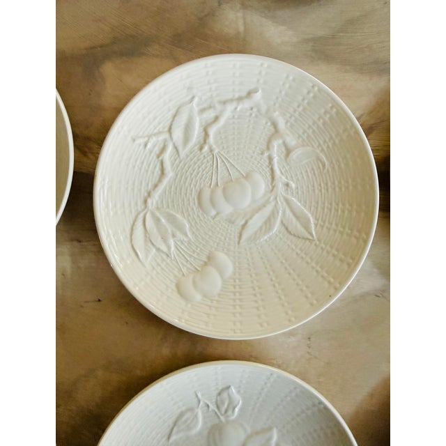 Art Nouveau Vintage Cream Fruit Embossed Ed Langbein Western Zone Germany Porcelain Dessert Plates - Set of 11 - 7.75 Inch Fruit Relief 1945 1949 For Sale - Image 3 of 12