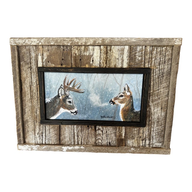 "Winter Romance" Original Acrylic, Willie Britt~ He Vanquished the Other Suitors, and Now He Just Has to Win Her Approval. The Flirting Begins! For Sale