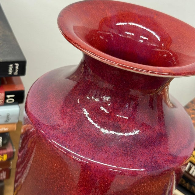 Red Purple-Red Glazed Ceramic Vase with White Accent For Sale - Image 8 of 10