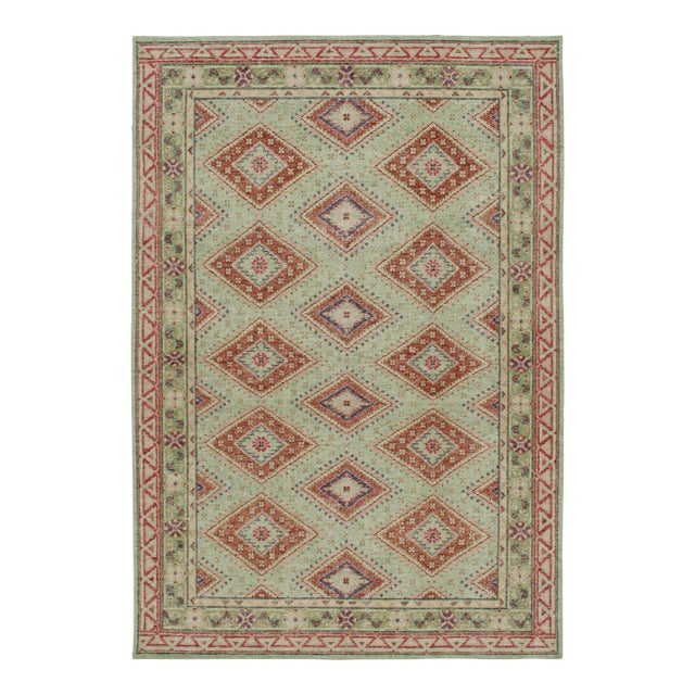 Rug & Kilim’s Oversized Diamond Play Rug in Mint and Rust, 12x15 For Sale