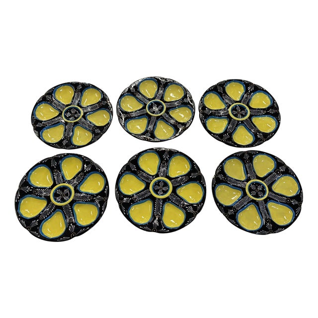 Earthenware Oyster Service from Quimper, 1950s, Set of 6 For Sale
