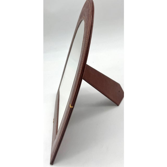 French Modern Leather-Wrapped Arched Tabletop Mirror, Style of Jacques Adnet For Sale - Image 11 of 18
