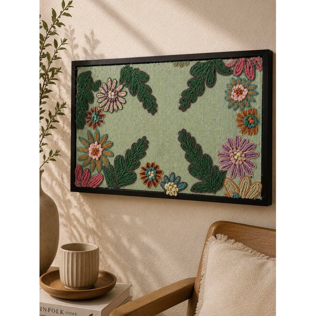 Boho Chic Botanical Whimsy Embroidered Wall Frame For Sale - Image 3 of 3