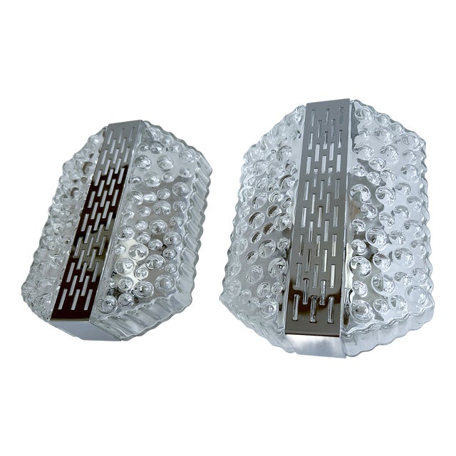 Vintage Bubble Glass and Chrome Sconces, 1970s, Set of 2 For Sale