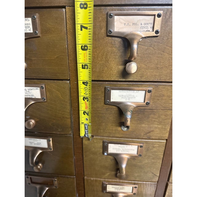 1950s Vintage Gaylord Bros. 60-Drawer Library Card Catalog Cabinet With 3 Pull-Out Shelves For Sale - Image 5 of 12
