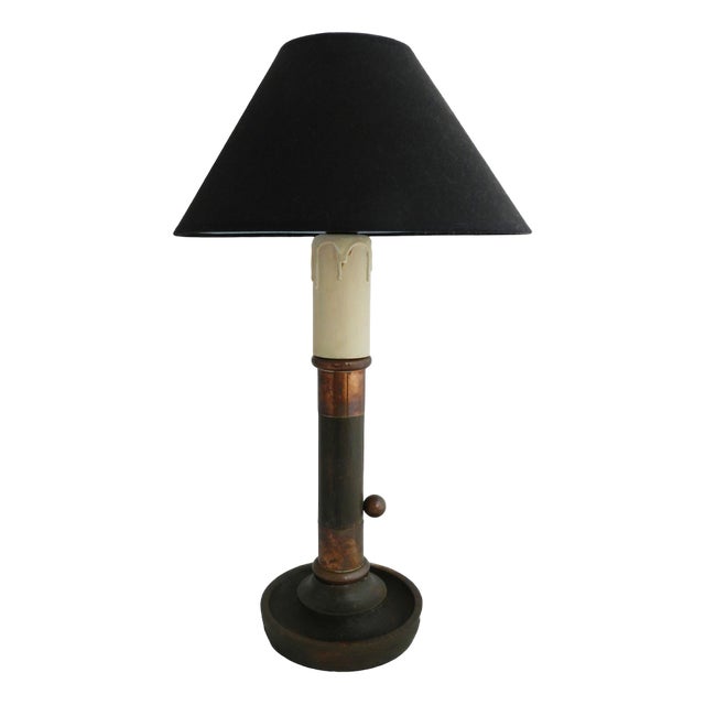 Arts and Crafts Table Lamp in Copper & Wood, 1920s For Sale
