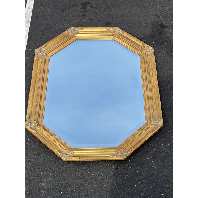 Traditional Vintage Octagonal Gilt Beveled Glass Decorator Mirror For Sale - Image 3 of 6