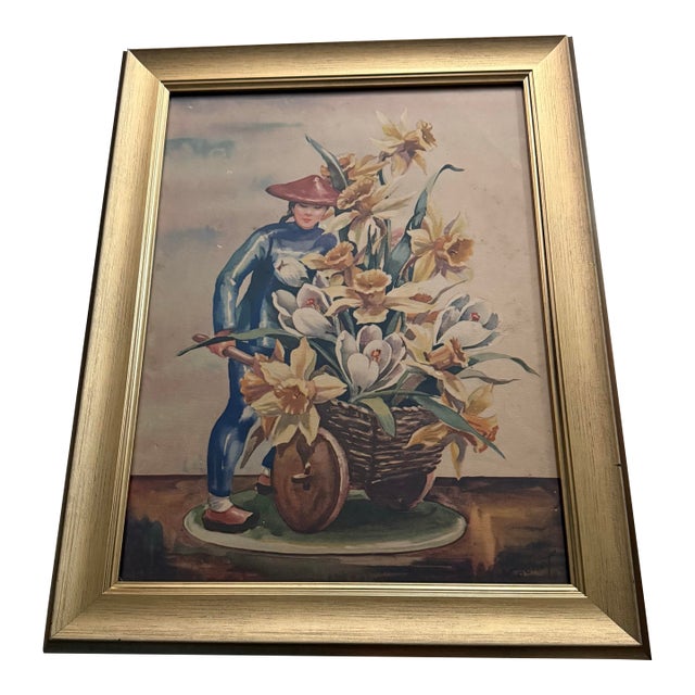 1920s Cochet Pastel Print 1960s 19x15 Framed For Sale