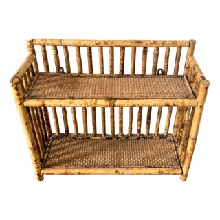 Tortoise Rattan Burnt Bamboo Wall or Tabletop Shelf For Sale