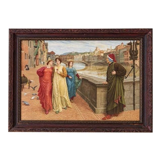 Early 20th Century “Dante and Beatrice” Color Print After Henry Holiday in Carved Wood Frame For Sale