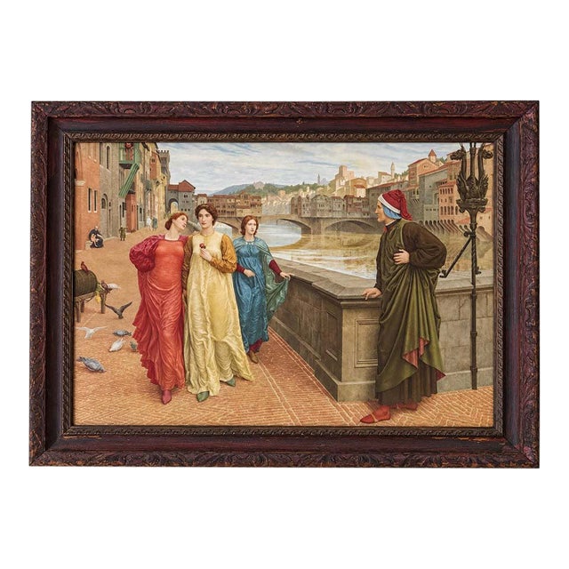 Early 20th Century “Dante and Beatrice” Color Print After Henry Holiday in Carved Wood Frame For Sale