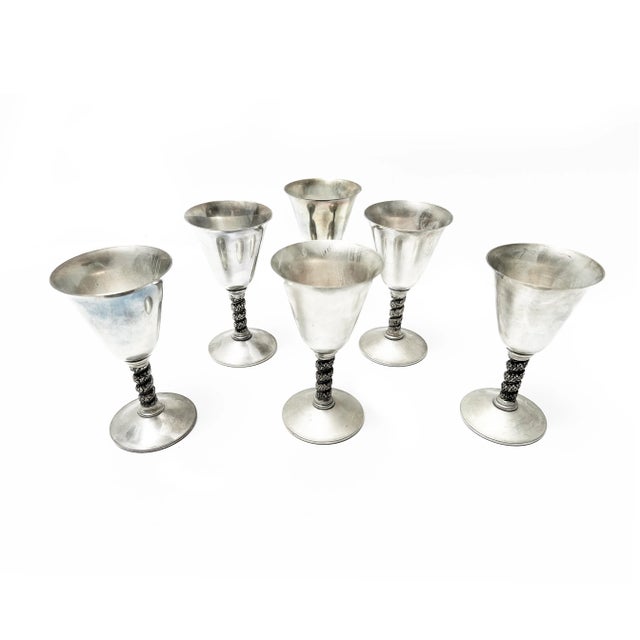 Vintage Mid Century Elegant Spanish Silver Plated Vine Wrapped Stems Goblets - 6 Pieces For Sale - Image 4 of 4