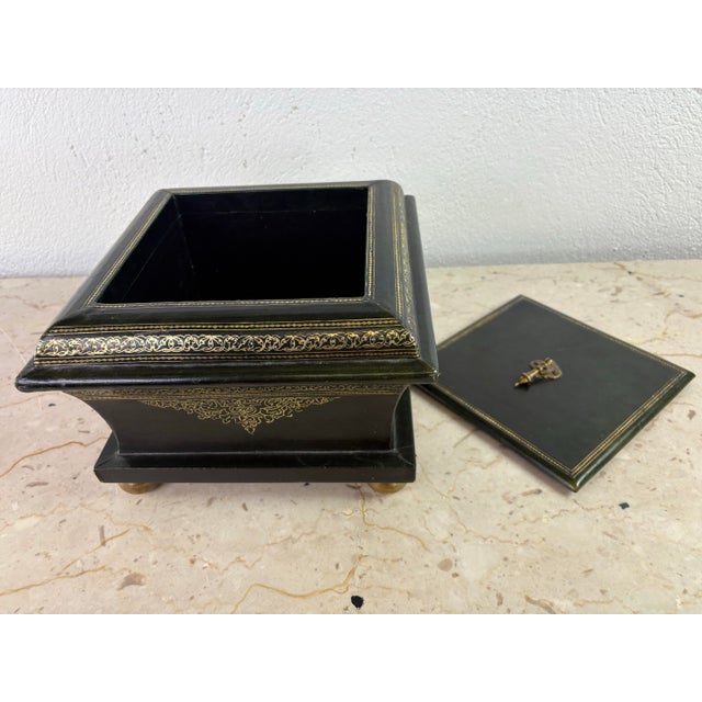 Mid 20th Century Italian Tooled Leather Dresser Box For Sale - Image 4 of 11