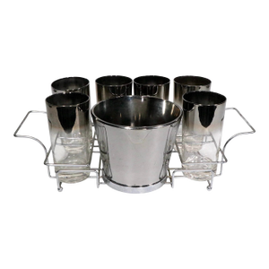 Mid Century Dorothy Thorpe Silver Fade Drink Set With Chrome Carry Tray- 8 Pieces